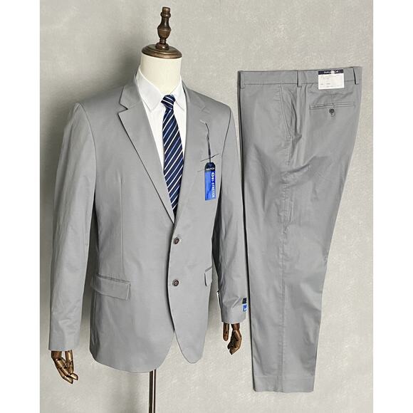 Nautica Other - Nautica Men's 2-Piece Suit 42R 36W Bi-Stretch Cotton Gaff Solid Grey NEW